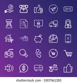 Business outline vector icon set on gradient background