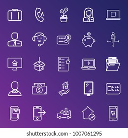 Business outline vector icon set on gradient background