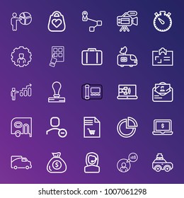 Business outline vector icon set on gradient background