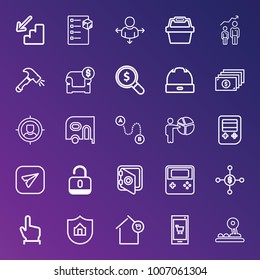 Business outline vector icon set on gradient background