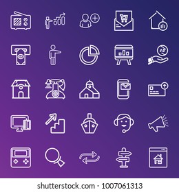 Business outline vector icon set on gradient background
