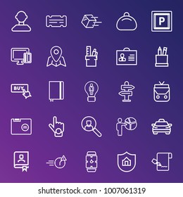 Business outline vector icon set on gradient background