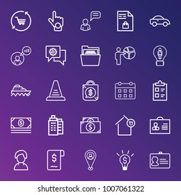 Business outline vector icon set on gradient background