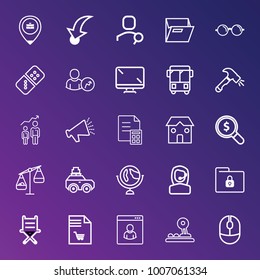Business outline vector icon set on gradient background