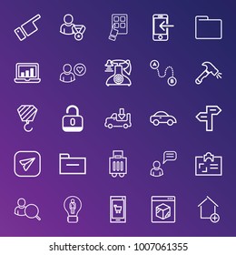 Business outline vector icon set on gradient background