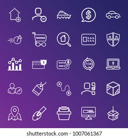 Business outline vector icon set on gradient background
