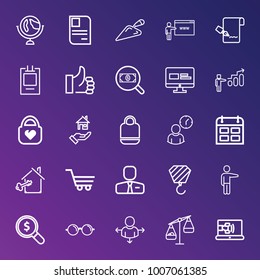 Business outline vector icon set on gradient background