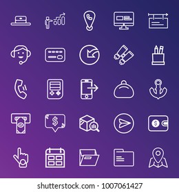 Business outline vector icon set on gradient background