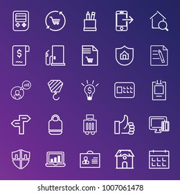 Business outline vector icon set on gradient background