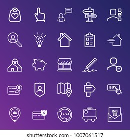Business outline vector icon set on gradient background