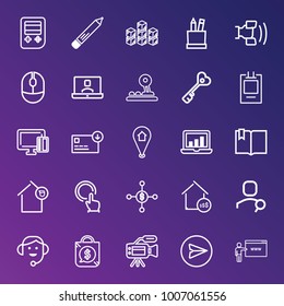 Business outline vector icon set on gradient background