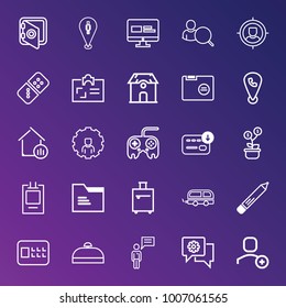 Business outline vector icon set on gradient background