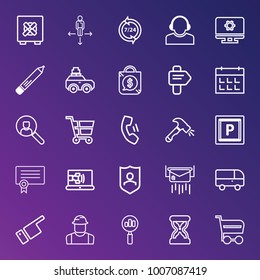 Business outline vector icon set on gradient background