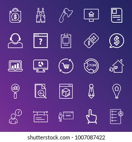 Business outline vector icon set on gradient background