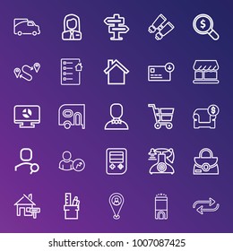 Business outline vector icon set on gradient background