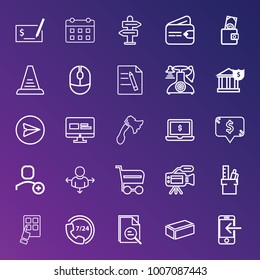 Business outline vector icon set on gradient background
