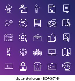 Business outline vector icon set on gradient background
