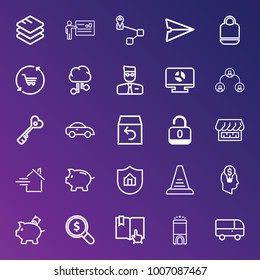 Business outline vector icon set on gradient background