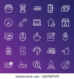 Business outline vector icon set on gradient background