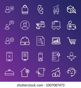 Business outline vector icon set on gradient background