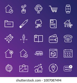 Business outline vector icon set on gradient background