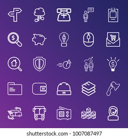 Business outline vector icon set on gradient background