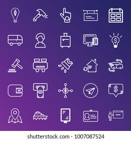 Business outline vector icon set on gradient background