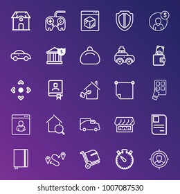 Business outline vector icon set on gradient background