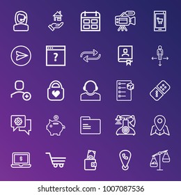 Business outline vector icon set on gradient background