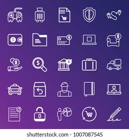 Business outline vector icon set on gradient background