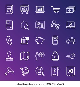 Business outline vector icon set on gradient background
