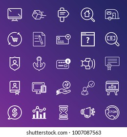 Business outline vector icon set on gradient background
