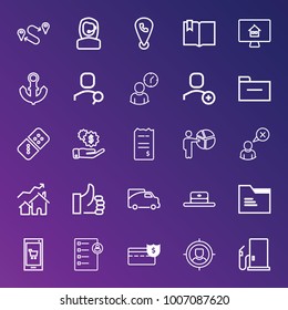 Business outline vector icon set on gradient background