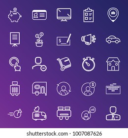 Business outline vector icon set on gradient background