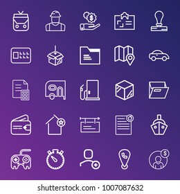 Business outline vector icon set on gradient background
