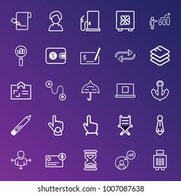 Business outline vector icon set on gradient background
