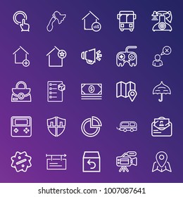 Business outline vector icon set on gradient background