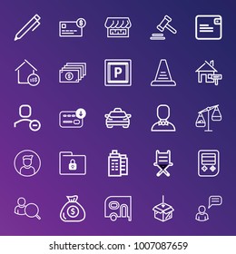 Business outline vector icon set on gradient background