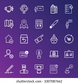 Business outline vector icon set on gradient background