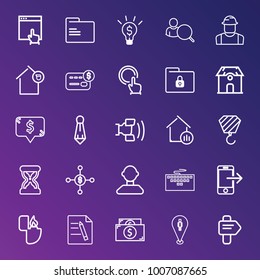 Business outline vector icon set on gradient background