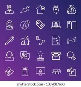Business outline vector icon set on gradient background