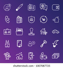 Business outline vector icon set on gradient background