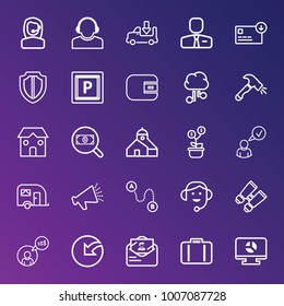 Business outline vector icon set on gradient background