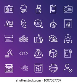 Business outline vector icon set on gradient background