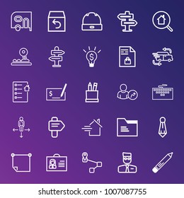 Business outline vector icon set on gradient background