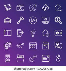 Business outline vector icon set on gradient background