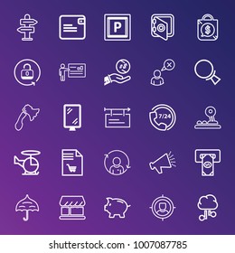 Business outline vector icon set on gradient background