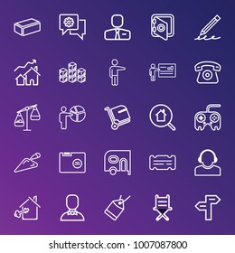 Business outline vector icon set on gradient background