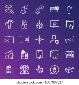 Business outline vector icon set on gradient background