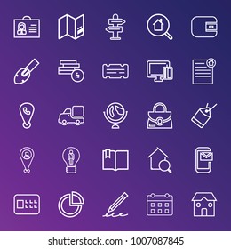 Business outline vector icon set on gradient background